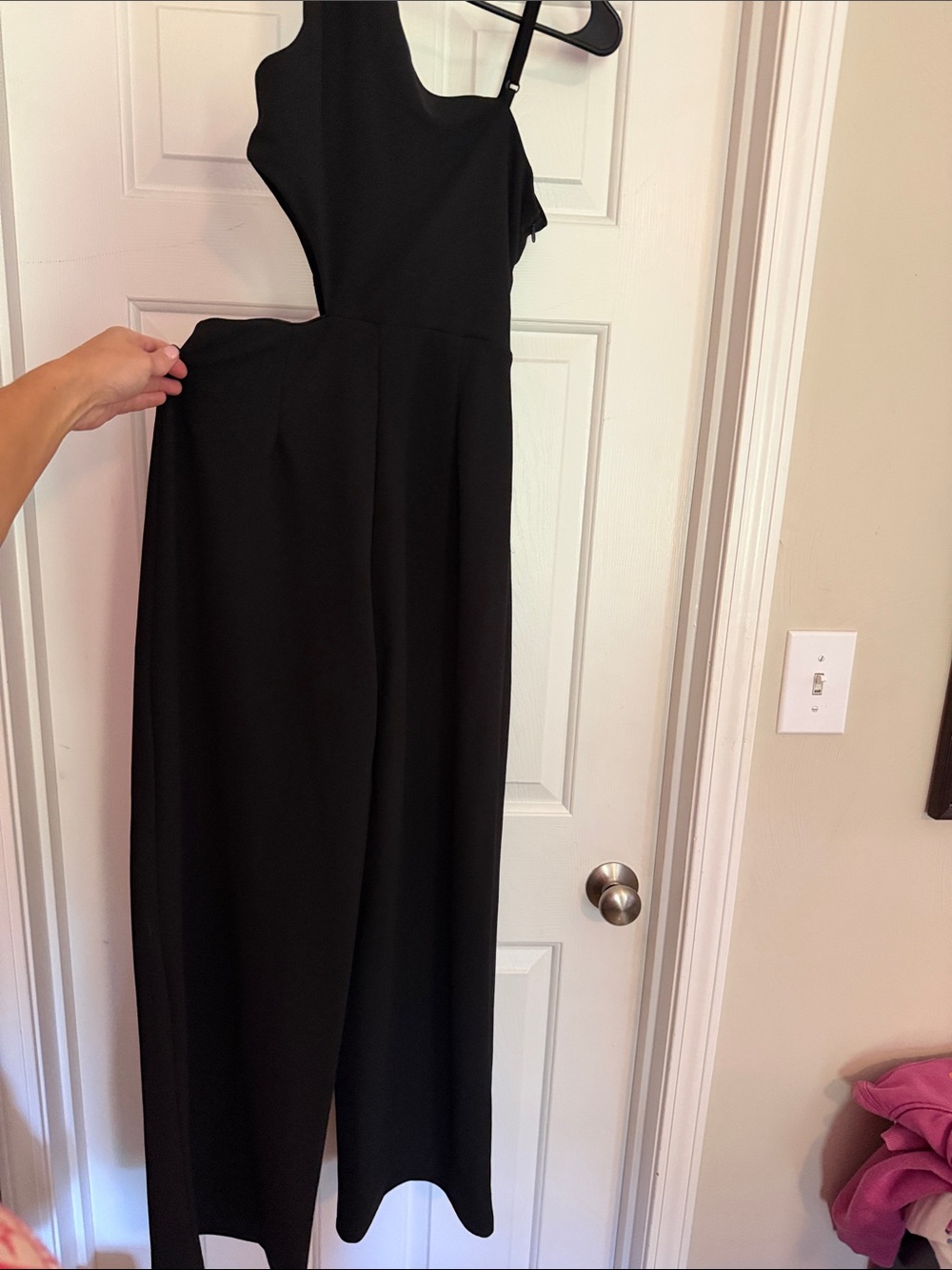 SHEIN Black One-Shoulder Wide-Leg Jumpsuit